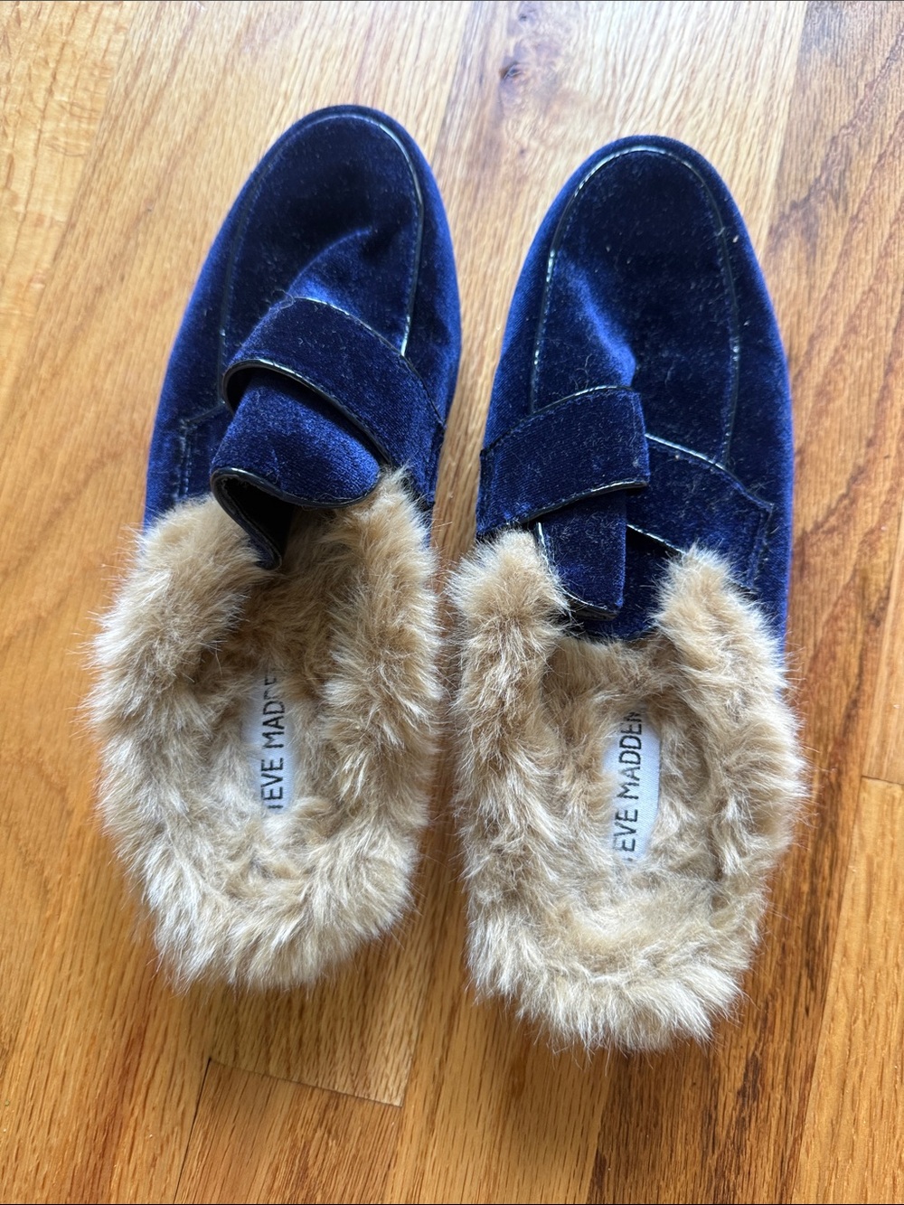 Steve Madden Navy Velvet Fur-Lined Slip-On Loafers